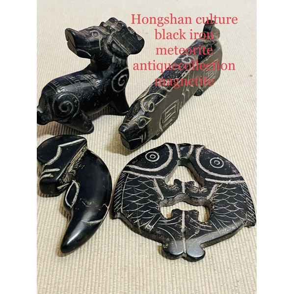 Hongshan culture black iron meteorite hand carved magnetite antique collection