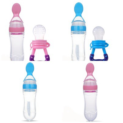 2 In 1 Silicone Baby Squeeze Spoon Food Feeder Bottle Feeder