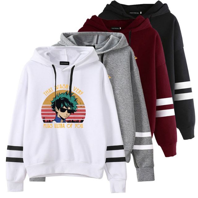 my hero academia anime hoodie casual long sleeve striped printed hooded  sweatshirt