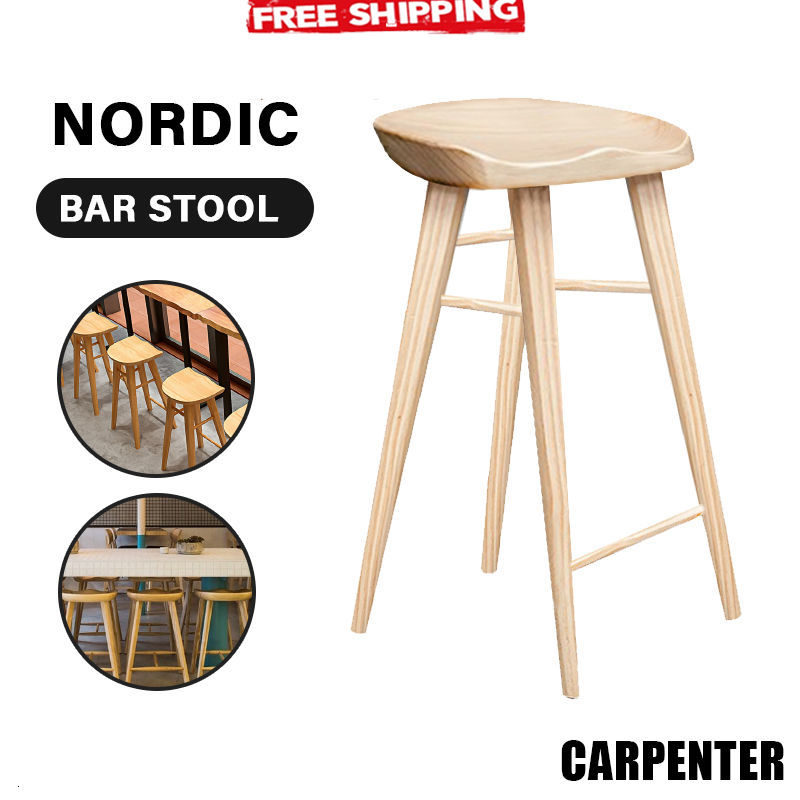 Wood Dining Home Nordic Solid Log Bar, Log Bar Table And Stools