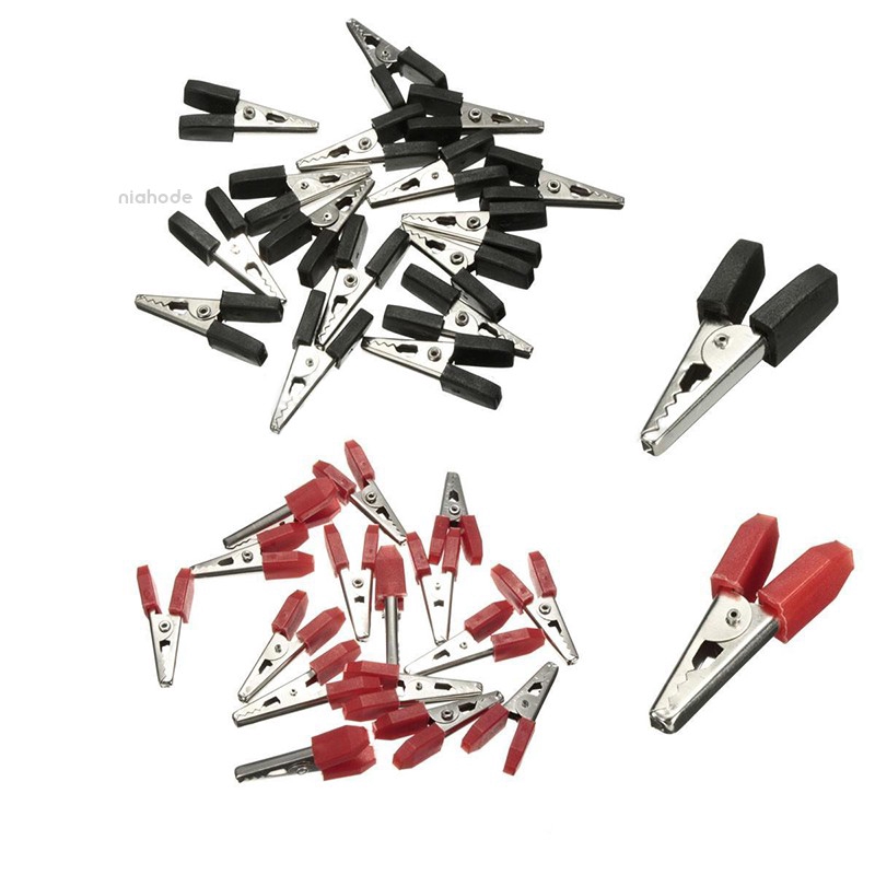 UK 32x Crocodile Clips Electrical Battery Alligator Clamps Red Black Test Tool 