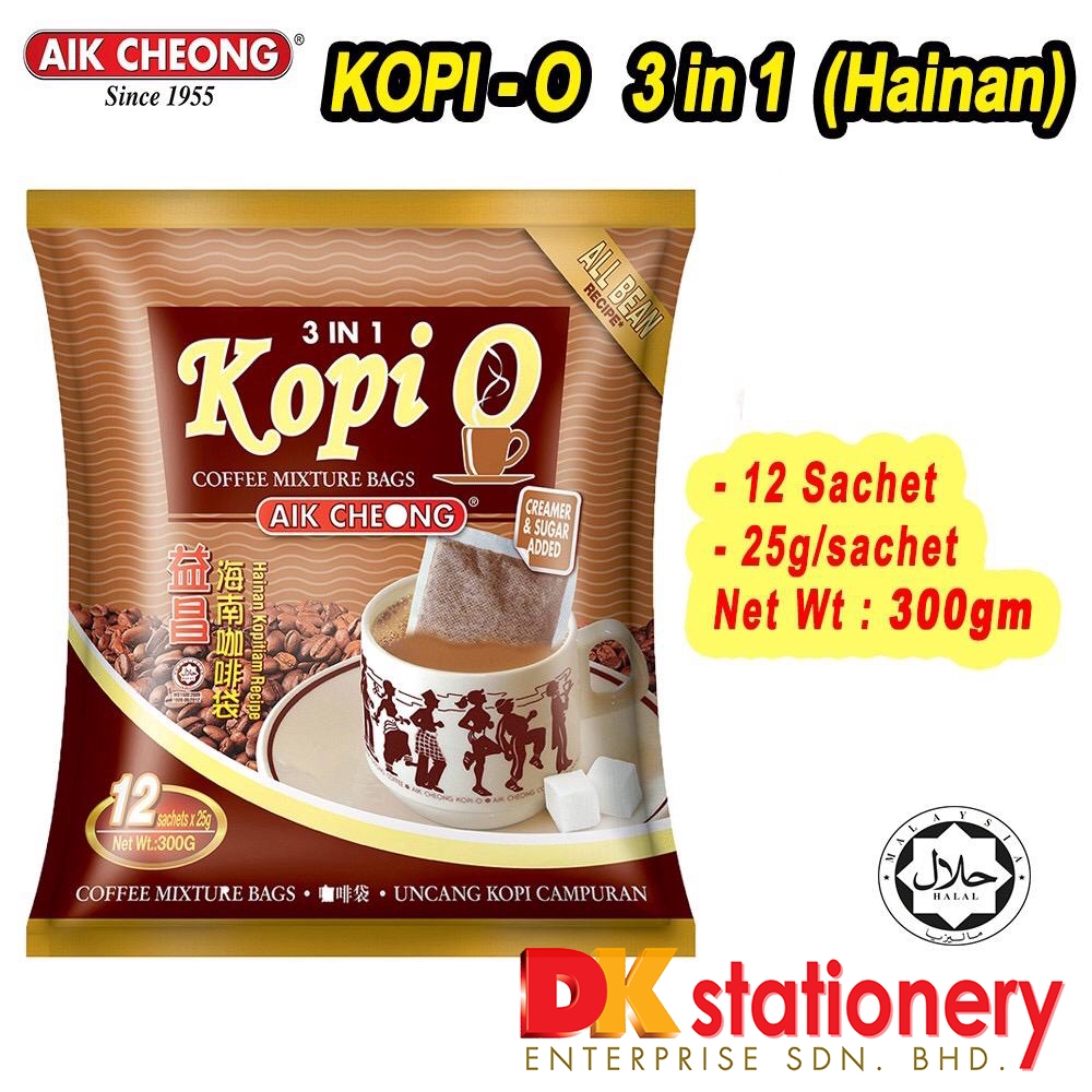 AIK CHEONG Kopi-O Bag 3 in 1 (Hainan) - 300GM (12's x 25g ...