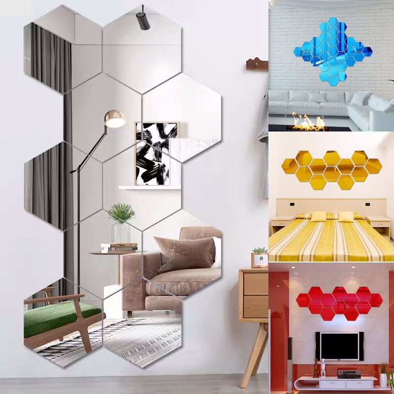 Geometric Hexagon 3D Art Mirror Wall Sticker Decal Home DIY Decor Toilet Living Room Decoration