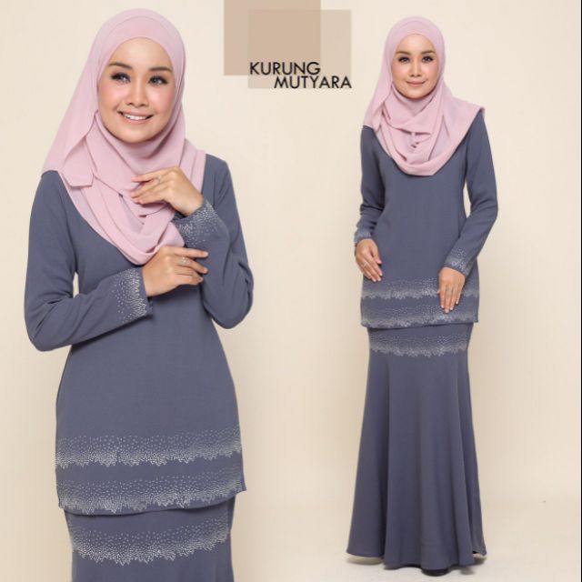 Sz 34 48 Baju Kurung Moden Kelabu Kurung Mutyara Shopee Malaysia