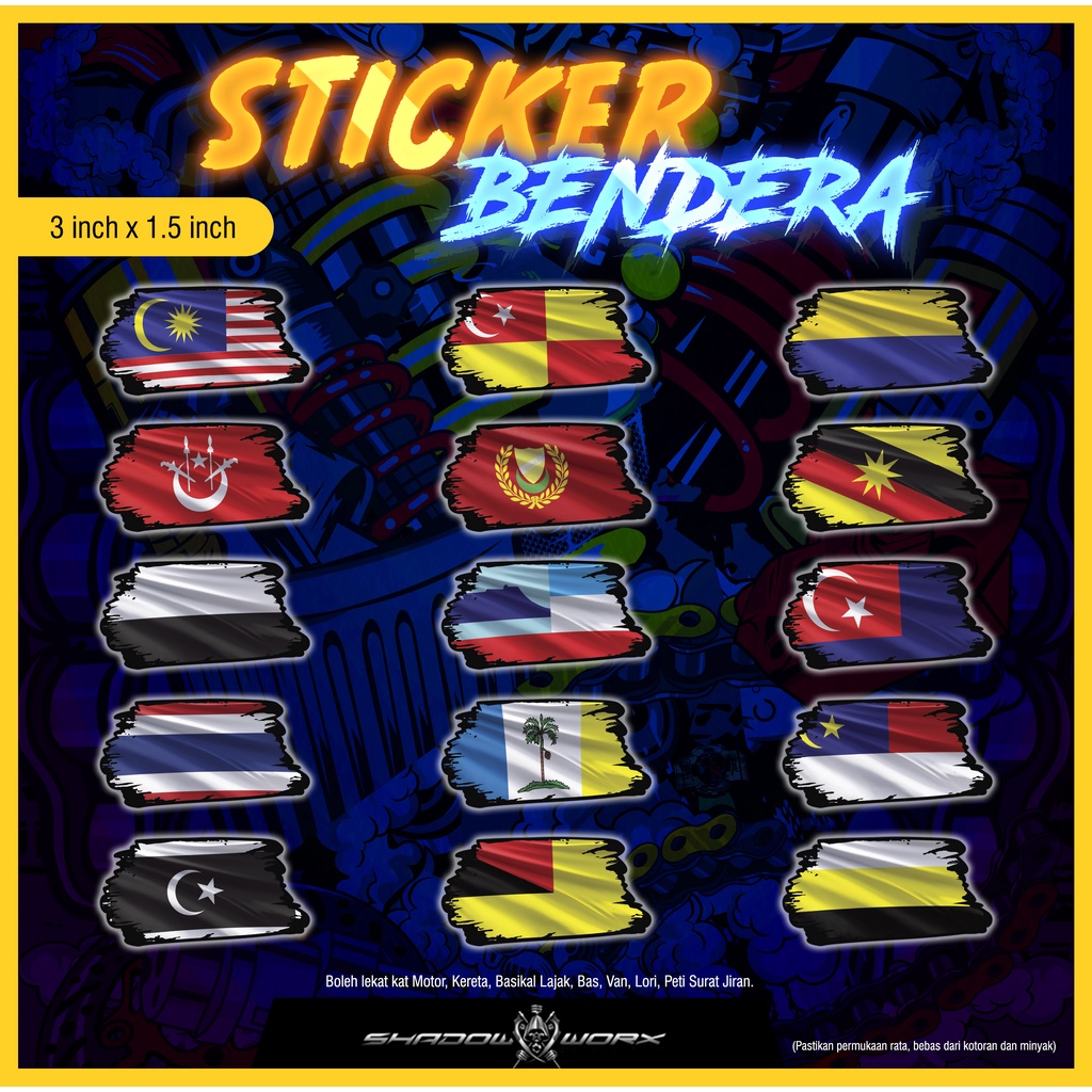 STICKER BENDERA / FLAG MALAYSIA STATE / NEGERI PAHANG PERAK TERENGGANU PERLIS SELANGOR NEGERI SEMBILAN JOHOR KELANTAN