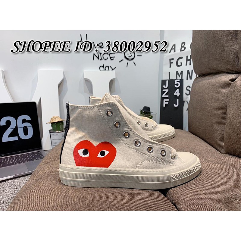 original CDG PLAY x Converse Chuck Tayor Hidden Heart High Top Sneaker  Beige | Shopee Malaysia
