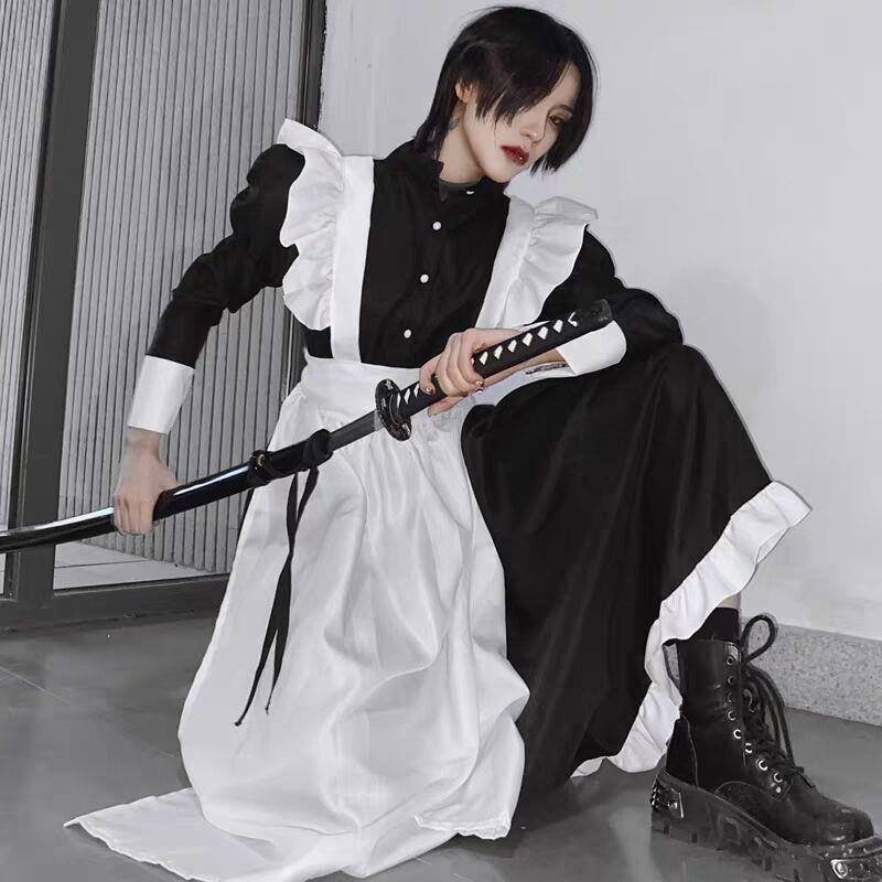 Maid Suit Men Wear cosplay Cute Japanese Lolita Skirt Anime Costume Black Women's Clothing Big Guy女仆装男穿cosplay可爱日系洛丽塔裙动漫女佣服萝莉黑色女装大佬Lelaki kostum perempuan memakai Cosplay Lolita Jepun manis anime rok Lolita perempuan kostum loli pakaian hitam bos