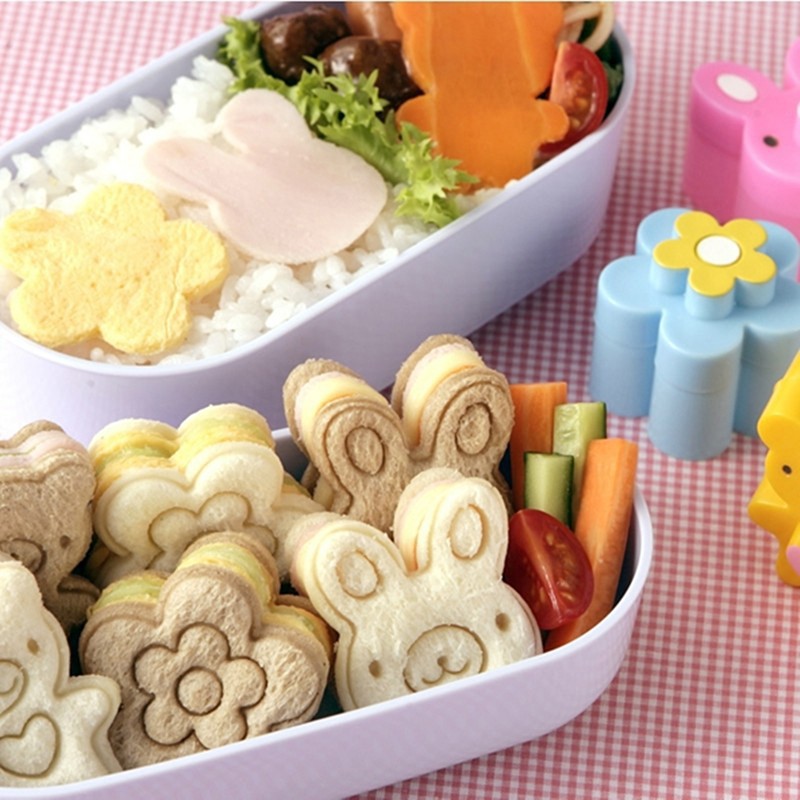 3 PCS Sandwich Crust Cutter Cookie Bread Mold Bento Maker Rabbit Panda Flower