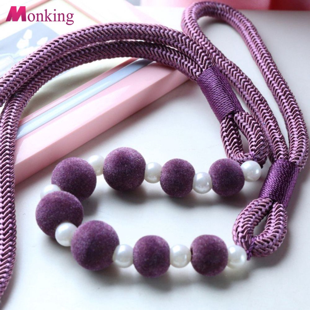 Curtain Holder Tie Back Hanging Flocked Ball Pearl Beads Buckle