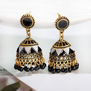 Ethnic Classical Corful Beads Jhumka Indian Earrings Handmade Ladies Gypsy Earring Lantern Tassel Palace Orecchini Donna