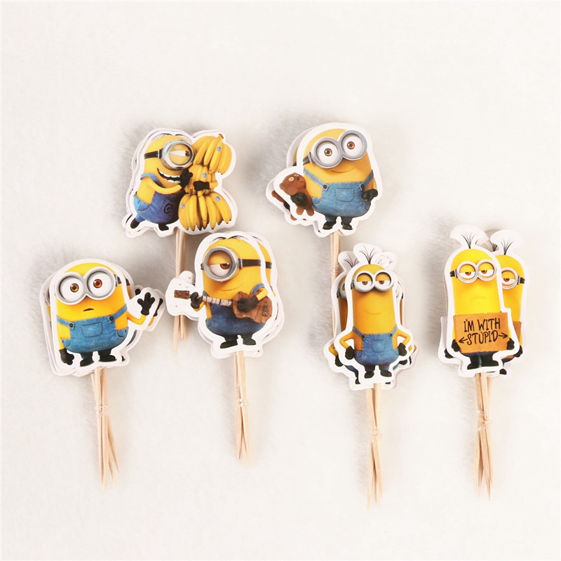 24pcs Lot Minions Funny Cake Topper Wedding Kids Birthday Party Decoration