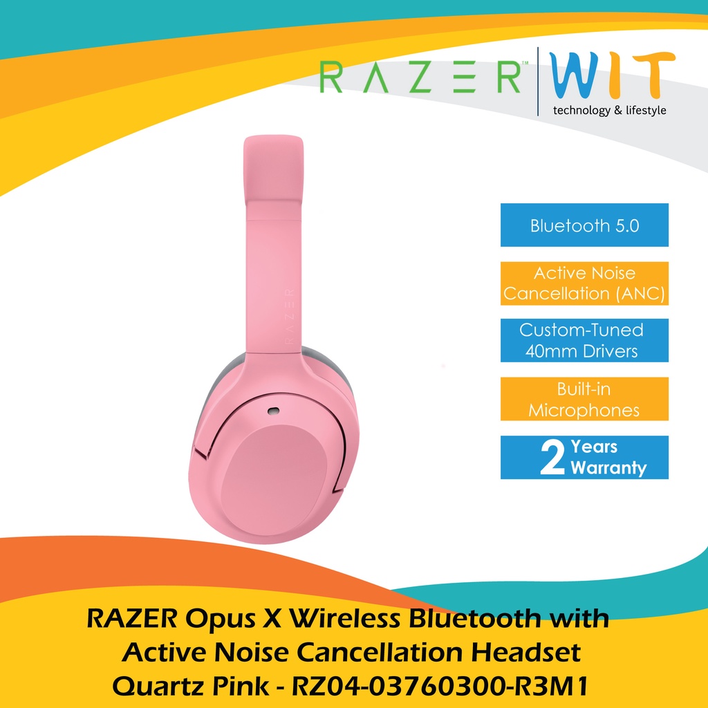 RAZER Opus X Wireless Bluetooth with Active Noise Cancellation Headset - Quartz Pink/Mercury White