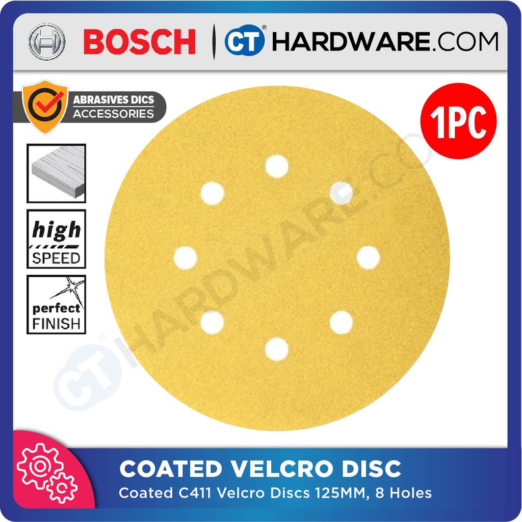 BOSCH VELCRO SANDING DISC (SAND PAPER) 125MM X 60/80/100/120/150/180/220/240/280/320/400/500/600 # 8 HOLES (2608608T)