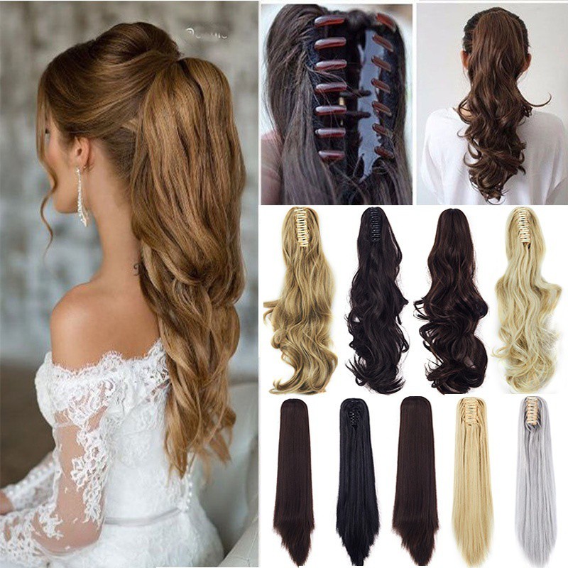 Synthetic Long Hair Wig Women Clip In Ponytail Hair Extensions Curly Hairpiece