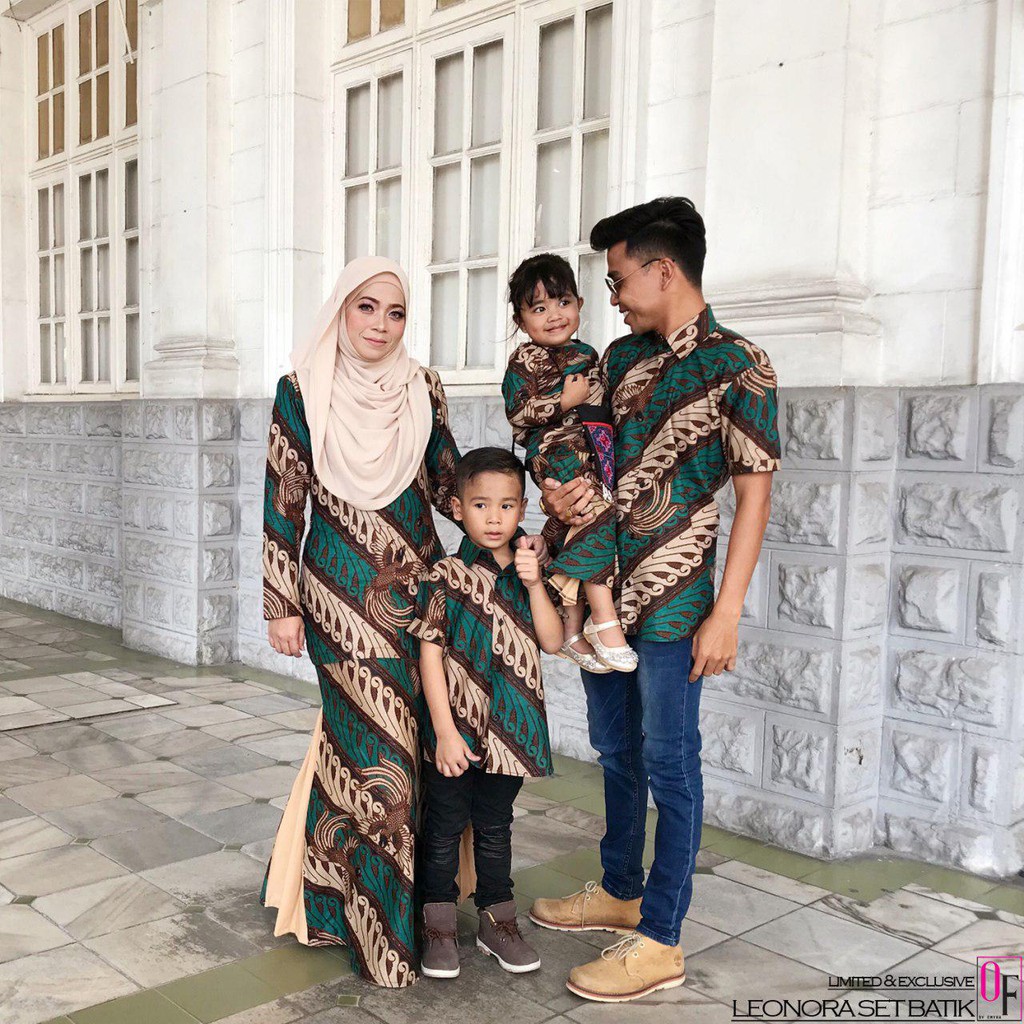  BAJU  SEDONDON FAMILY  LEONORA SET  BATIK  EMERALD GREEN 