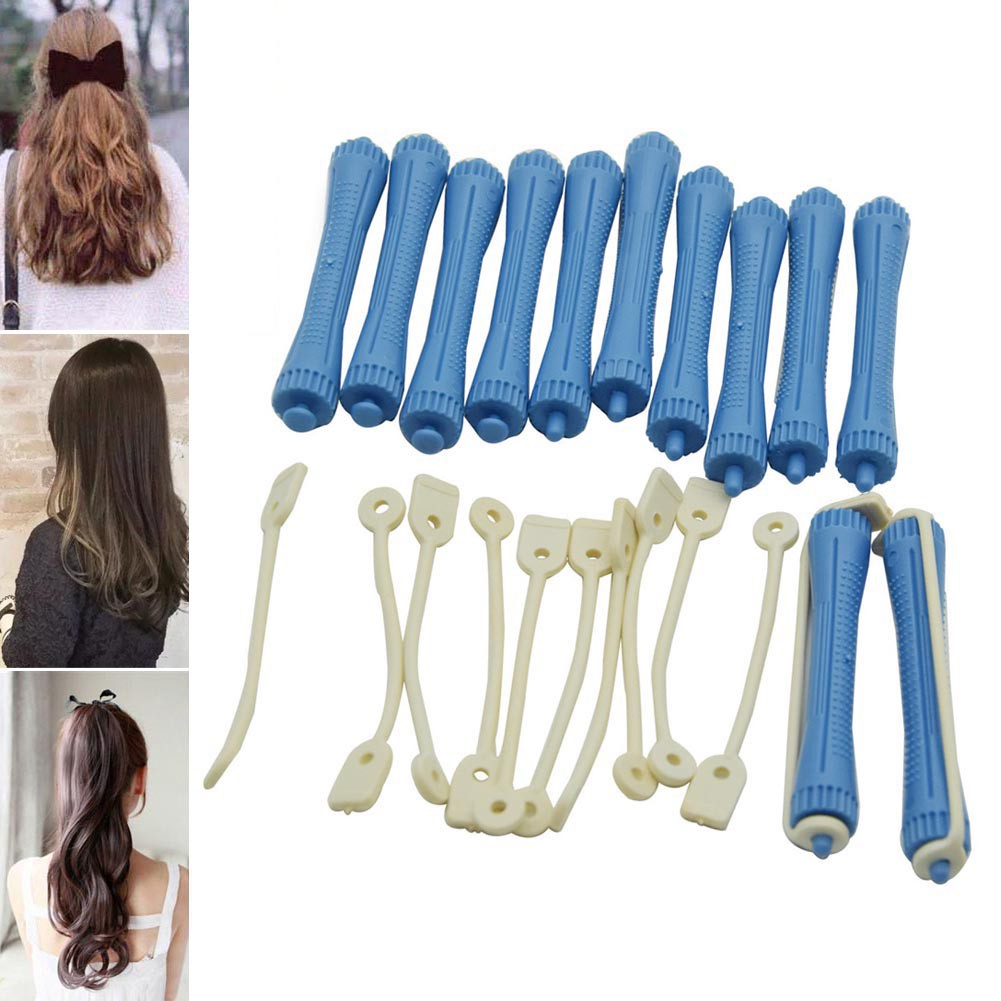 12 Pcs Set 8mm Hair Perm Rods With Rubber Band Plastic Clip Wave