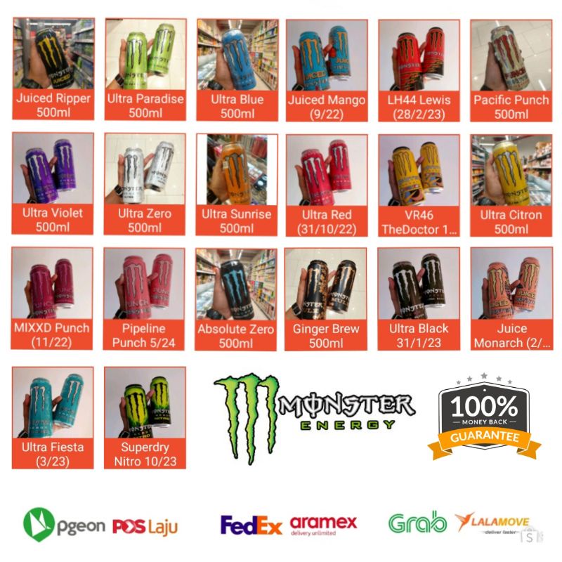 [500ml X 2btl] Monster Europe Energy Drink - VR46 Valentino Rossi/LH44 Lewis Hamilton/Punch/Ultra/Zero/Juiced