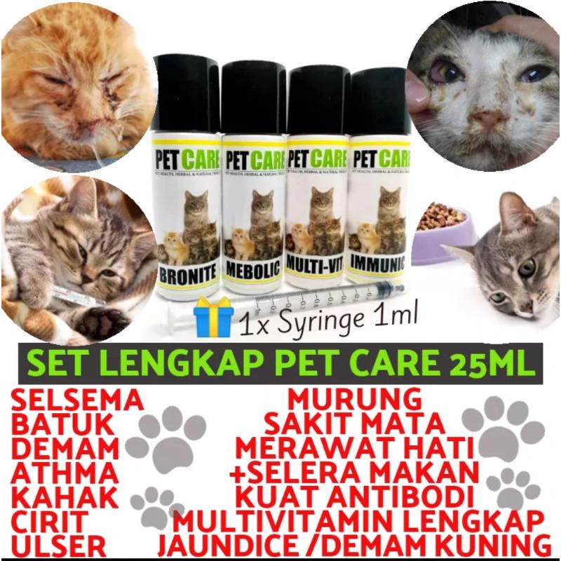 All in 1) Ubat Selsema Demam Batuk Parvo Sakit Mata Ulser Kucing 