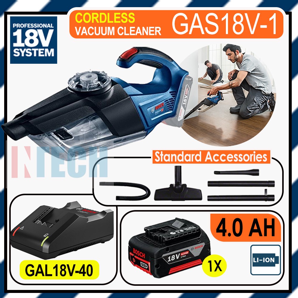 BOSCH GAS18V1 CORDLESS 18V VACUUM CLEANER C/W GAL18V40 + 1NO 18V 4.0AH