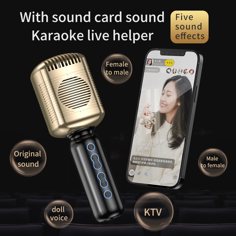 🔥Professional Karaoke Microphone Portable Bluetooth Wireless with Speaker Microphone for Phone Handheld Dynamic Mic