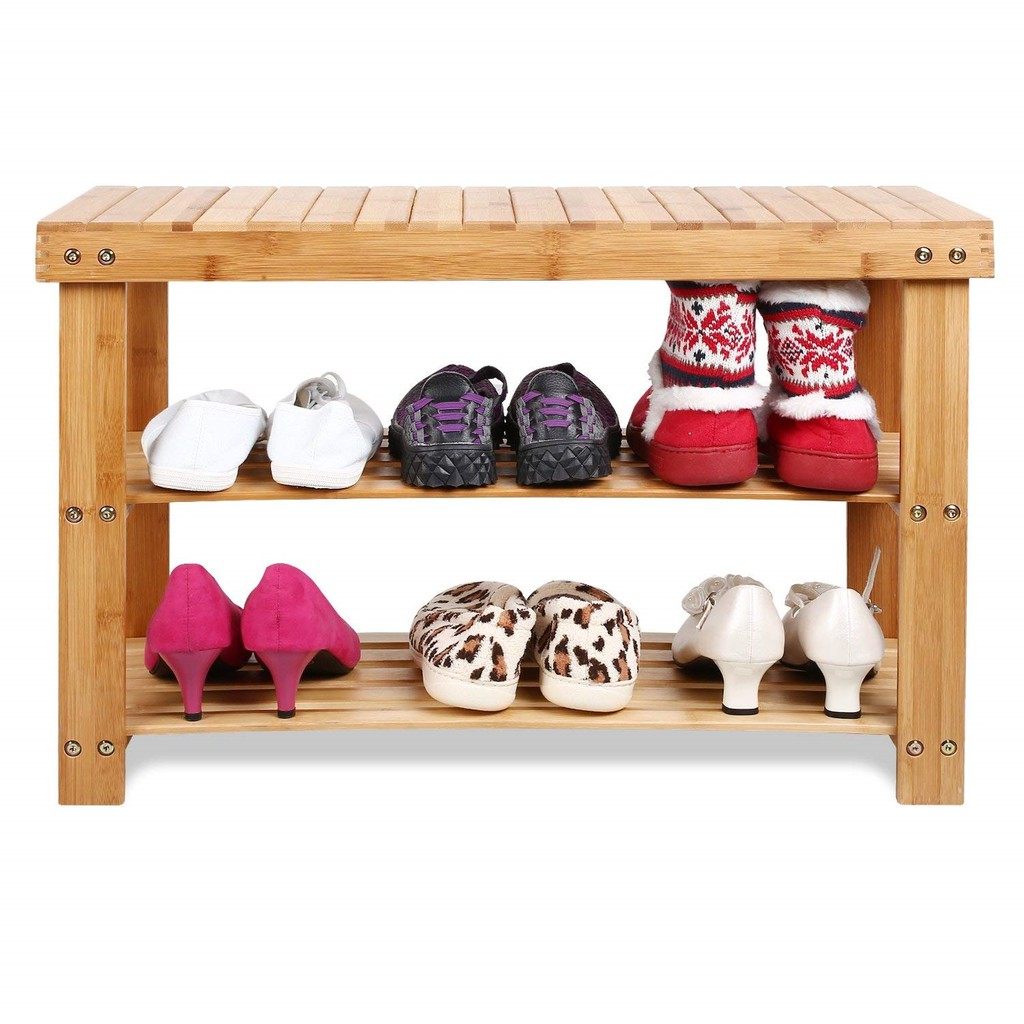 Wooden Bench With Shoe Storage Shoe Rack Bamboo Wood Seat For Wearing Shopee Malaysia