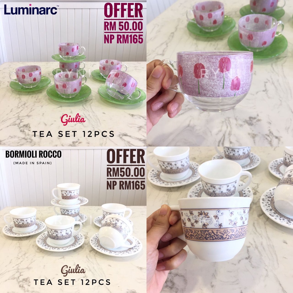 [READY STOCK] Luminarc Cup and Saucer 12pcs/ Set Cawan Murah Shopee