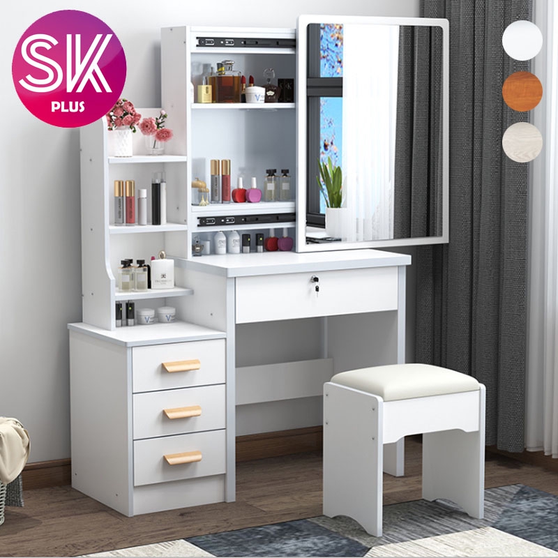 Skplus Modern Vanity Dressing Table Bedroom Makeup Table Storage Cabinet Integrated Dressing Table With Padded Chair