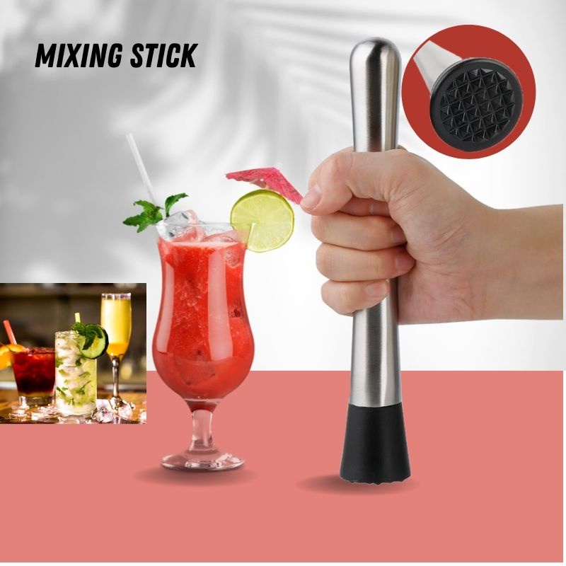 【Ready Stock】 Cocktail Ice Hammer Crusher Mixing Swizzle Stick Stainless Steel DIY Drink Bartender Tool