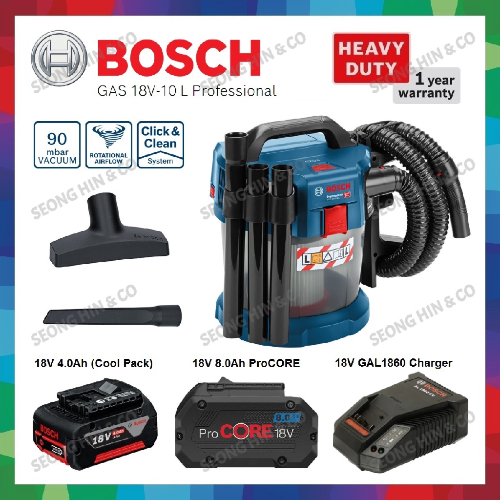 BOSCH HEAVY DUTY GAS 18V10L CORDLESS DUST EXTRACTOR / MOBILE VACUUM