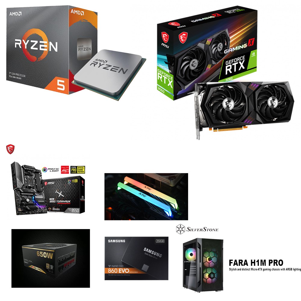 Pc Gaming Editing Ryzen 5 3600 Rtx 3060 16gb Ram 30mhz Rgb Ssd 250gb 650w Psu 80 Fara H1m Case B550 Tomahwak Shopee Malaysia