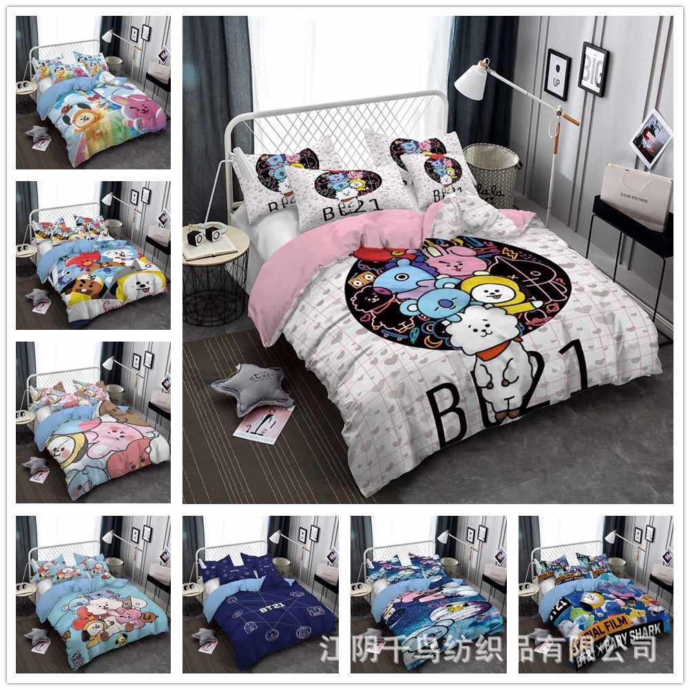 Bts Bt21 Quilt Cover Cartoon Students Single Bed Bedding Sets Shopee Malaysia