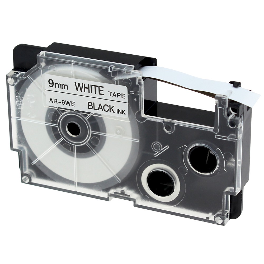 XR9WE 9mm compatible Casio printer label tape black on white label