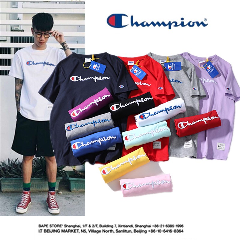 CHAMPION Classic Logo Jersey T-Shirt Tee Champion Tops Women Champion  embroidery Short-Sleeved Cotton T-Shirt Couple T Shirt | Shopee Malaysia
