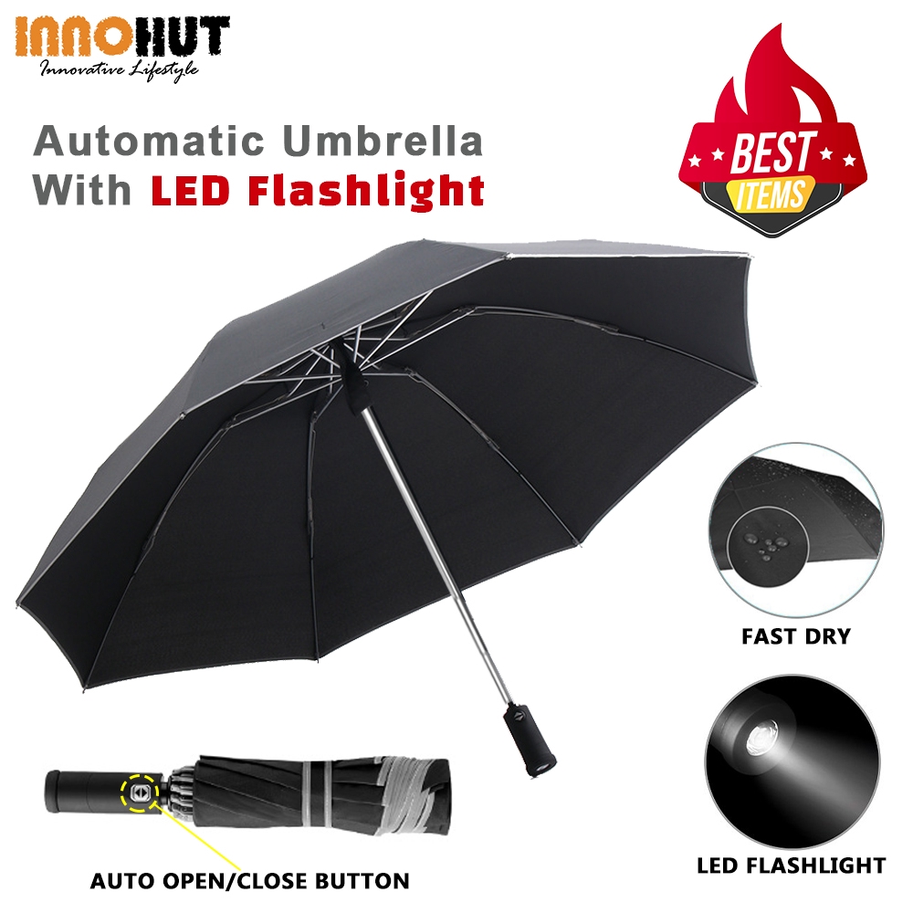Innohut Automatic Foldable Reverse Wind Resisting Umbrella with LED