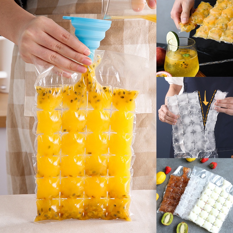 24Grids Disposable Ice Cube Bag Mold Trays Ice Cube Trays Self-Seal Faster Freezing Freezing Maker Summer Drinking Tool