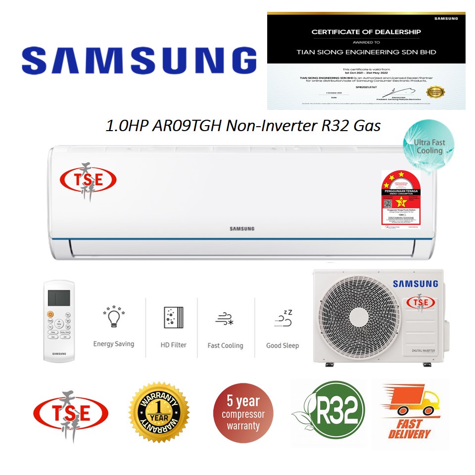 SAMSUNG (AR09TGH) 1.0HP Wall Type Air Cond Non-Inverter R32 Gas