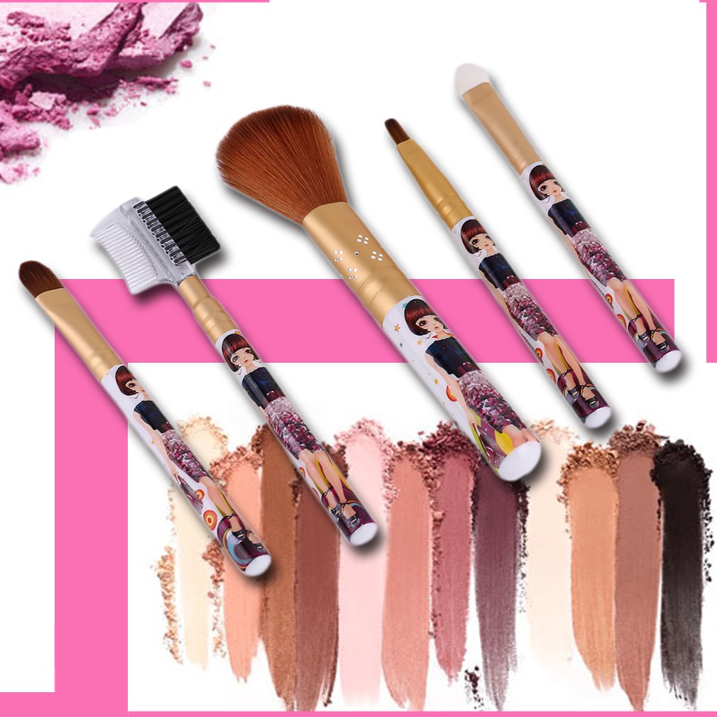 5 Pcs Eyeshadow Blending Brush Pretty Girl Short Hair Brushes Kit