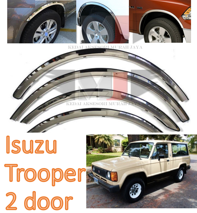 Isuzu Trooper 2 door Fender Arch Trim Stainless Steel Chrome Garnish With Rubber Lining ender Arch Trim Stainless Steel