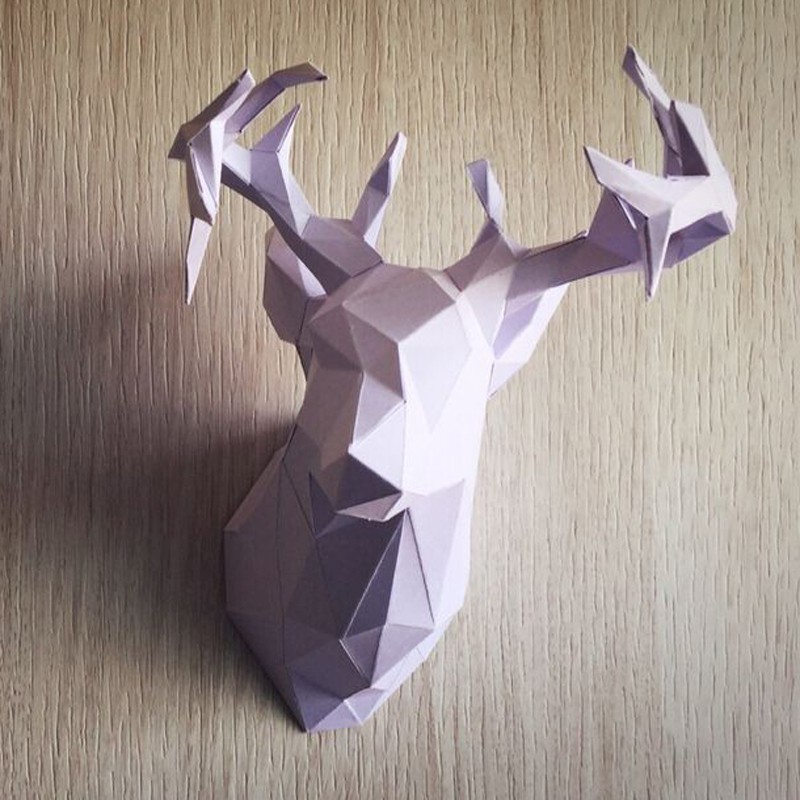 DIY Papercraft Deer Head Antlers Wall Hanging Low Poly PaperModel ...