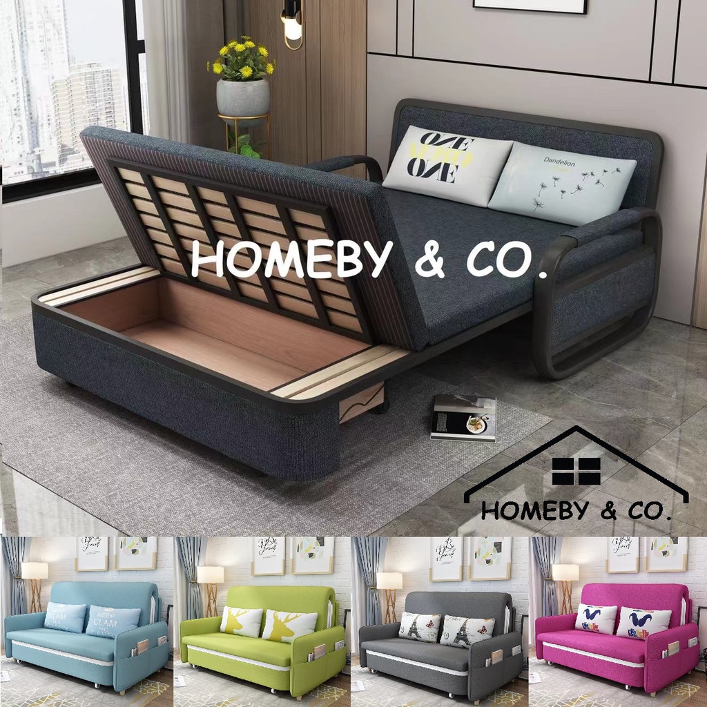 HOMEBY Foldable Multifunctional Fabric Sofa Bed 3 Seater 4 Seater with