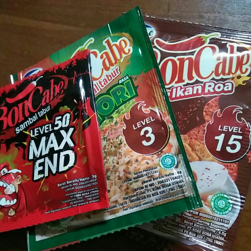 Bon cabe all variants of sprinkled chili sauce