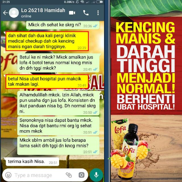 Jus Lofa Ubat Darah Tinggi Kencing Manis Kolestrol Shopee Malaysia