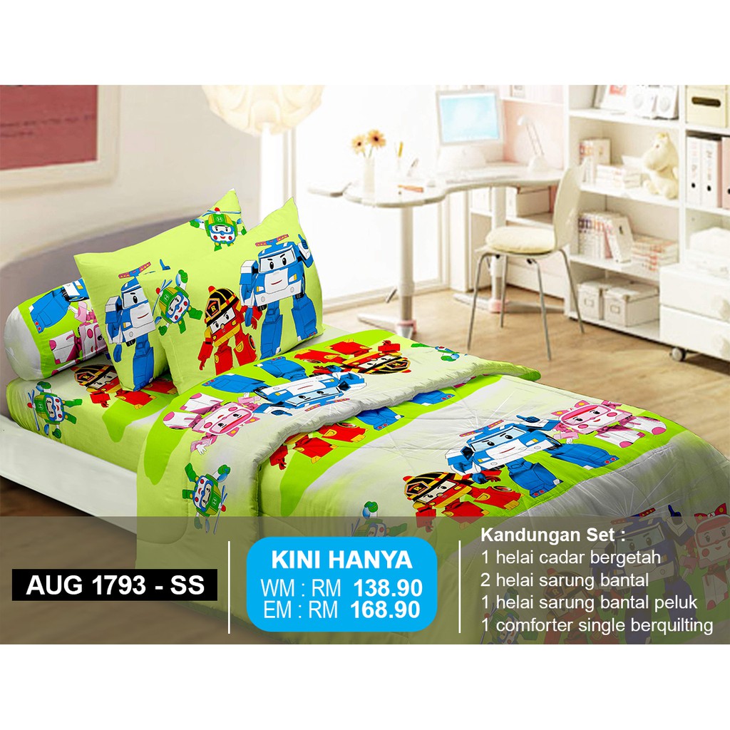 1793SS "ROBOCAR POLI" SET CADAR SINGLE FORTER BEDSHEET