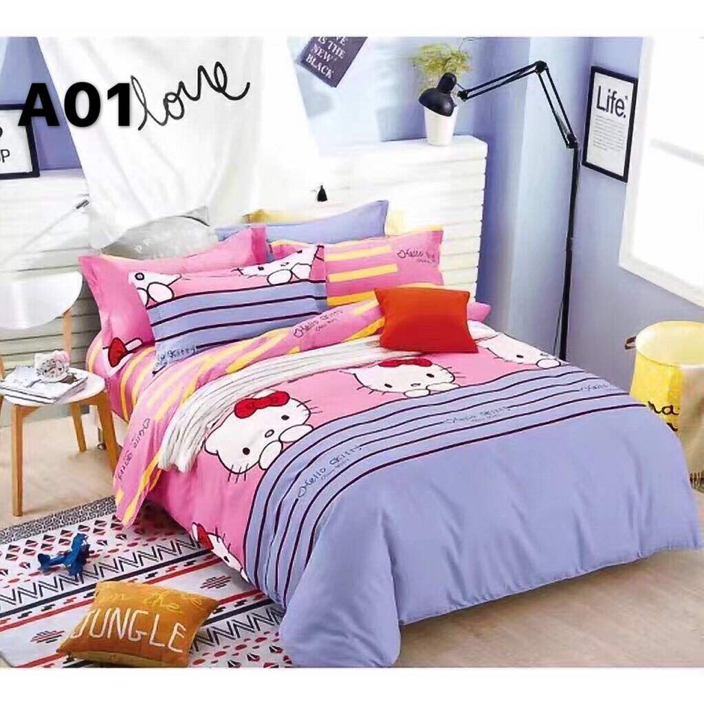 Queen Size Bed Sheet Set Hello Kitty Cute Cartoon Design Fitted