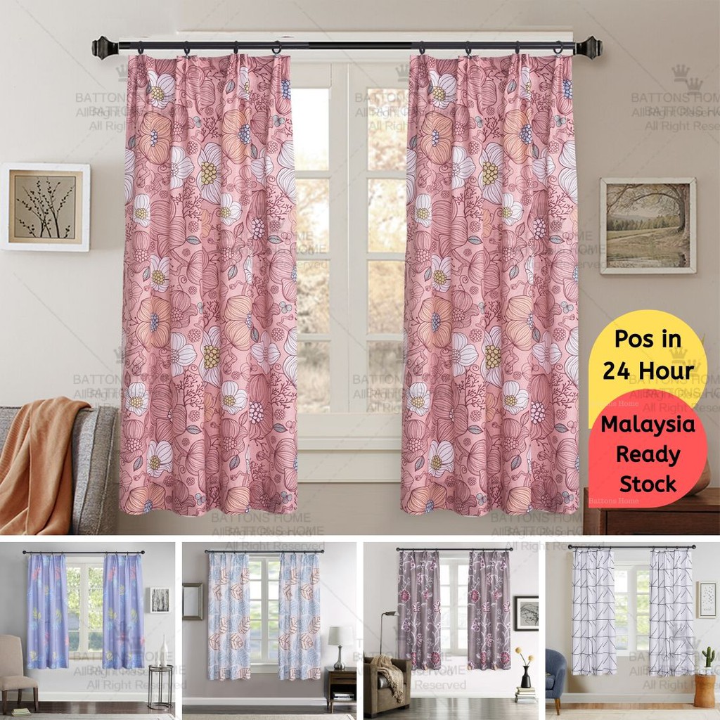 Hook Type Modern Langsir Curtain Semi Blackout Langsir Pintu Door