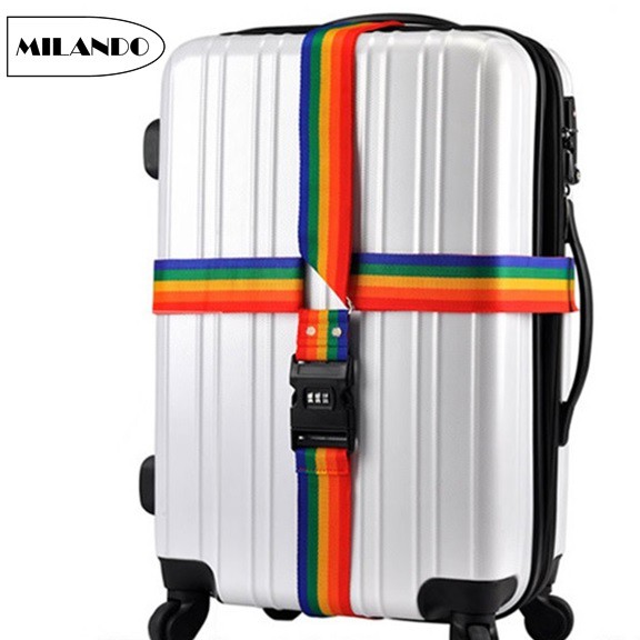 (CROSS Type) MILANDO 4m Luggage Strap CROSS Strap Rainbow Belt with Combination Lock Bagasi