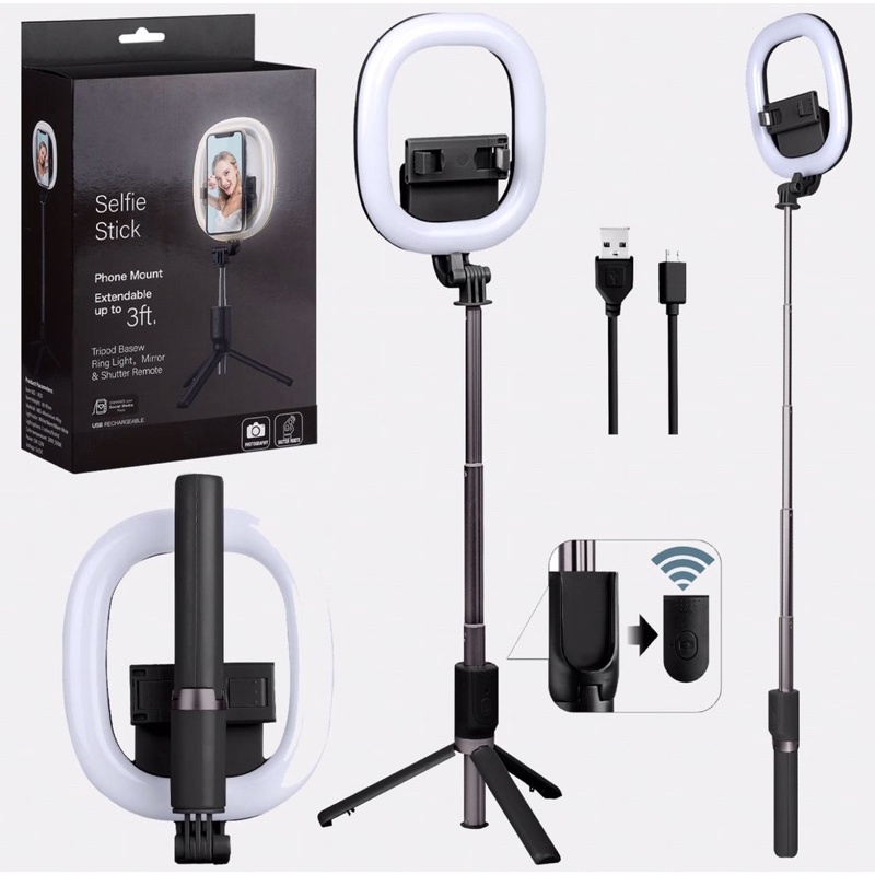 Initially Selfie Stick R10 Phone Mount Extendable Up To 3ft Tripod Basew Ring Light Mirror Shutter Remote