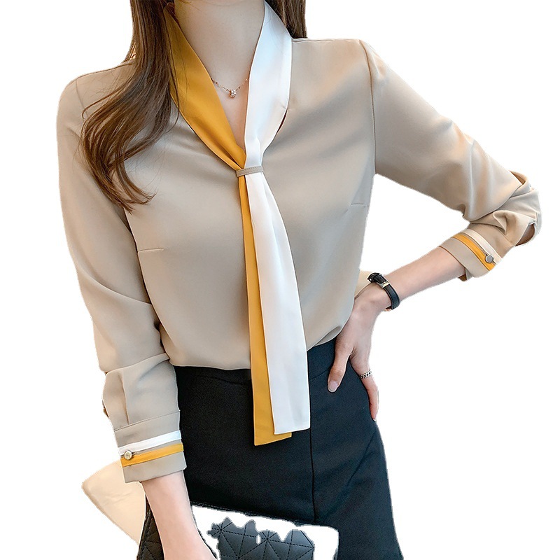 Women's fashion blouse temperamental niche slim top blouse women's clothing V-neck chiffon