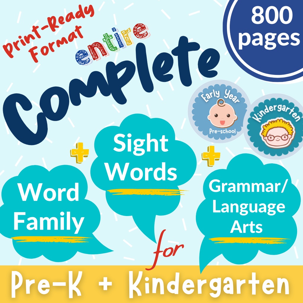 17KP Complete Sight Words, Word Family, Language Arts / Grammar | Pre-Kindy-Kindergarten | Read + Write + Questions