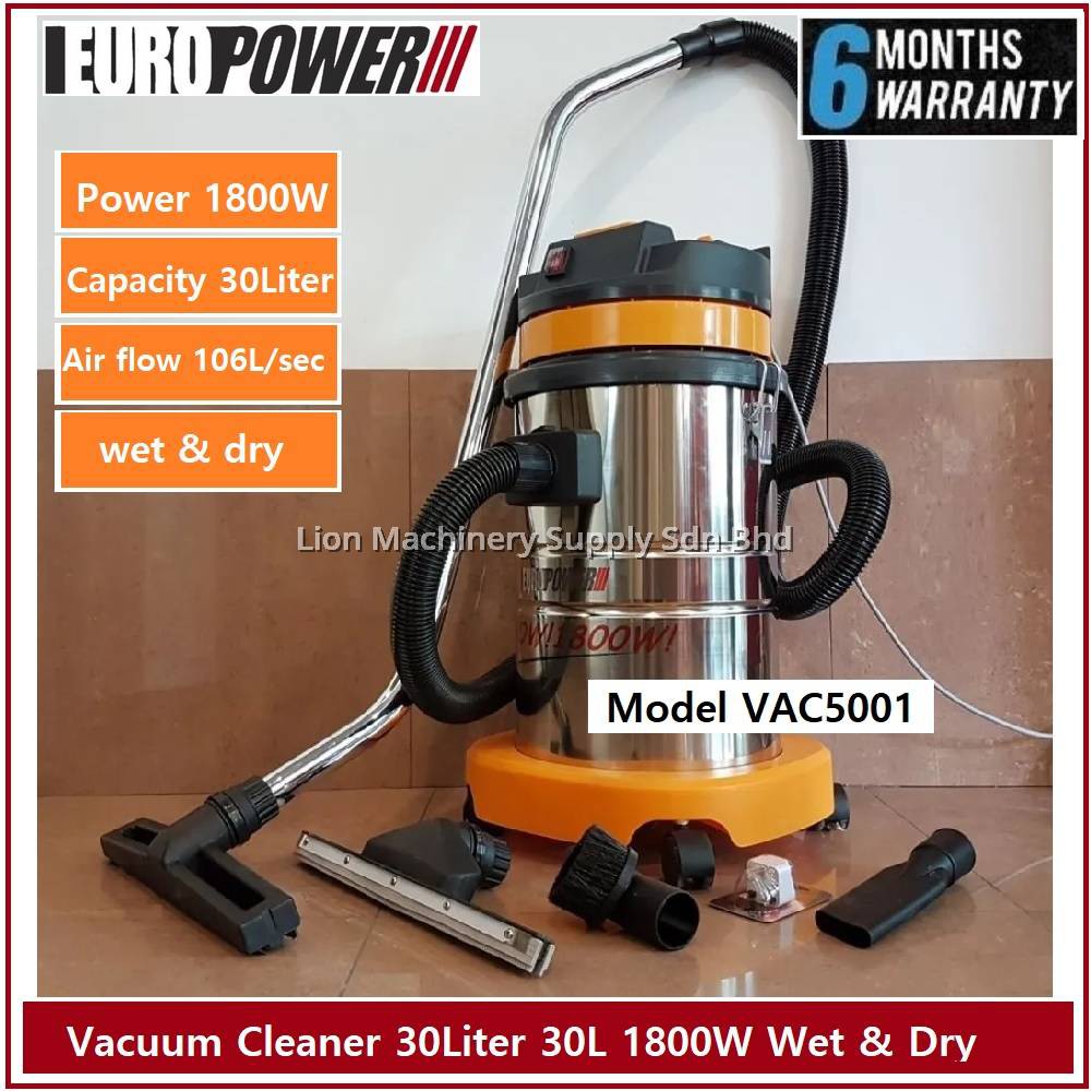 EuroPower VAC5001 1800W 30Liter Industrial Vacuum Cleaner Double